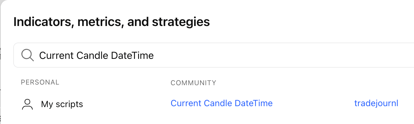 TradingView indicator search for Current Candle DateTime